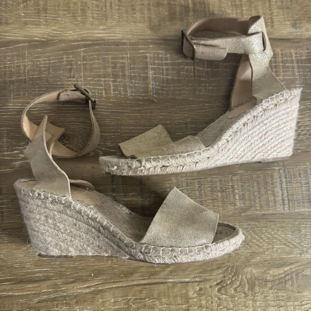 J Crew Corsica Espadrille wedge sandals gold leather size 9